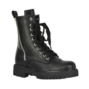XY London Womens/Ladies Bianca Military Chunky Flat Combat Boots / Black